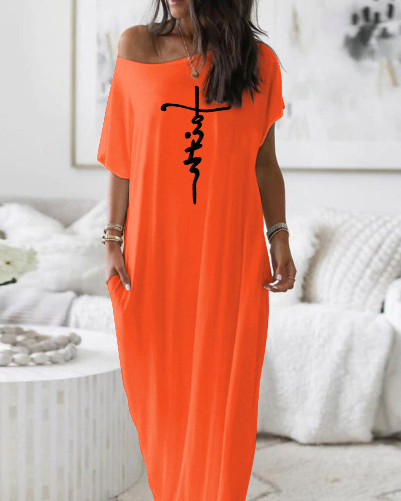 Letter Print Short Sleeve Maxi Dress