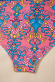 Blue Geometric Print Hollow Out Knotted Waist One Piece Swimsuit