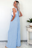 Beau Blue Checkered Pocketed High Waist Wide Leg Overall