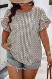 Khaki Plus Size Geometric Print Ruffled Sleeve Blouse