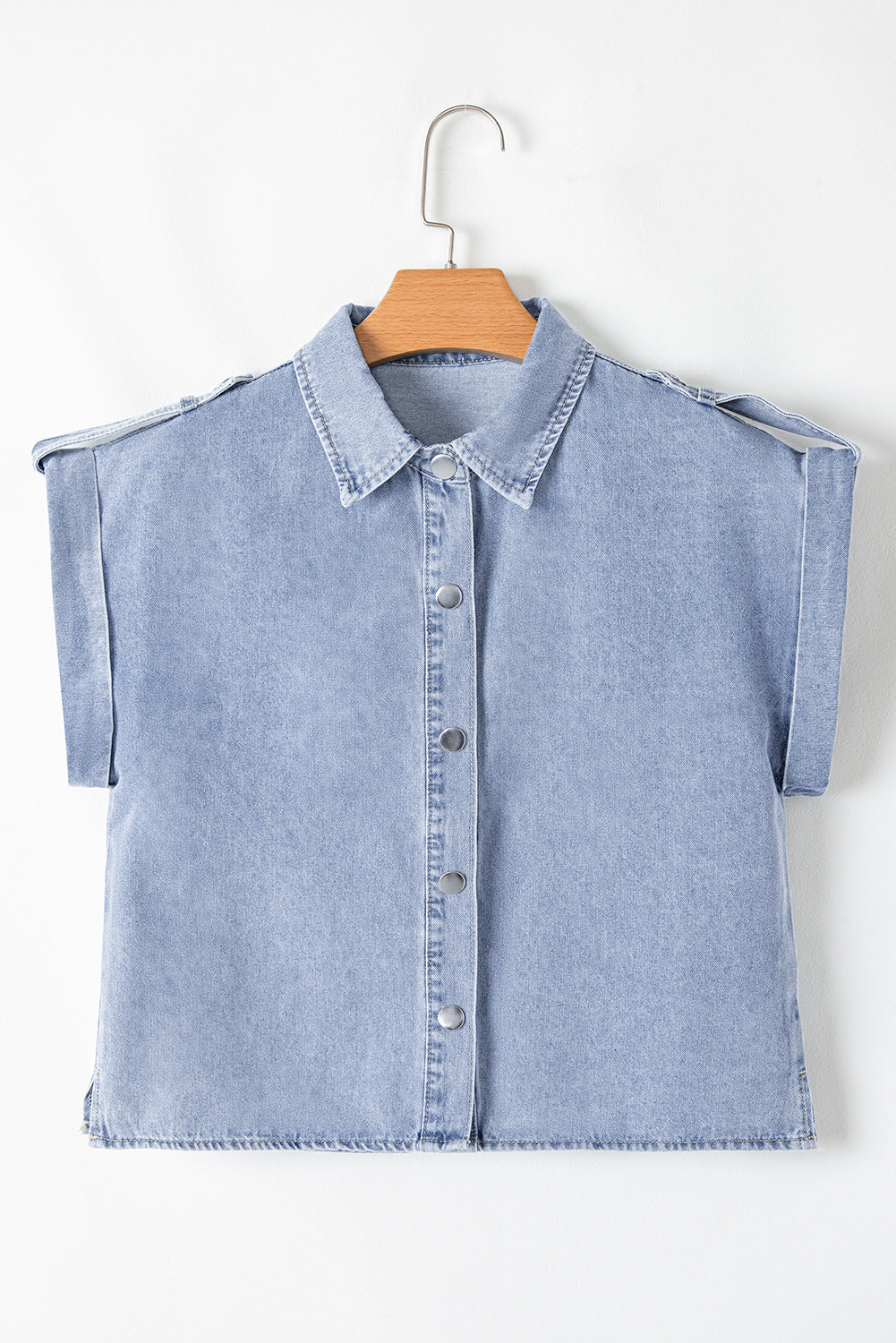 Dusk Blue Denim Pinup Folded Cap Sleeve Shirt