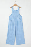 Beau Blue Checkered Pocketed High Waist Wide Leg Overall