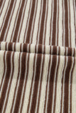 Brown Stripe Textured Side Slits Crew Neck T Shirt