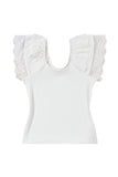 White Eyelet Ruffle Sleeve Slim Fitted Top