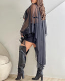 See Through Asymmetrical Hem Chiffon Cover Up with Bandeau Top