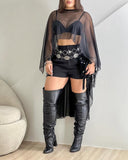 See Through Asymmetrical Hem Chiffon Cover Up with Bandeau Top