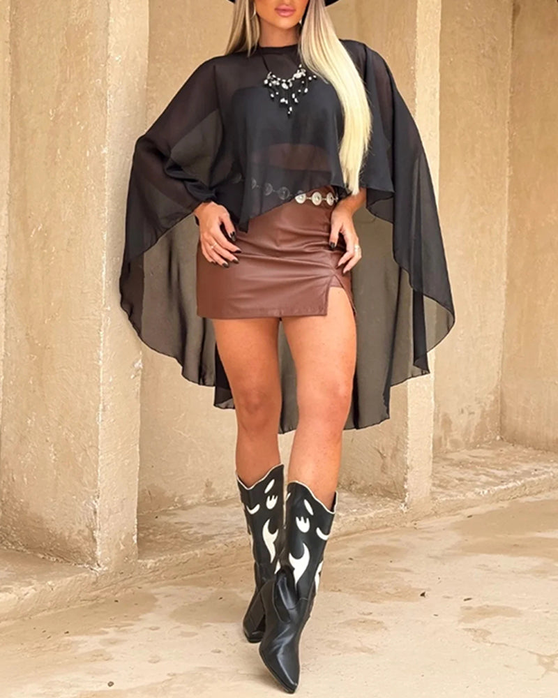 See Through Asymmetrical Hem Chiffon Cover Up with Bandeau Top