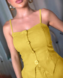 2 Pieces Outfit Spaghetti Strap Button Front Slit Hem Shirred Cami Top and Casual Zipper Fly Elastic Back Waist Slim Fit Shorts Set
