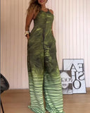 Floral Print U Neck Sleeveless Zipper Jumpsuit with Pocket