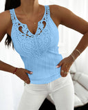 Contrast Lace V Neck Casual Slim Fit Textured Tank Top