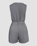 2 Pieces Summer Outfits V Neck Sleeveless Ruched Tank and Casual Pocket Design Shorts Set