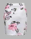 Floral Print Puff Sleeve Double Breasted Blazer Coat & Skirt Set