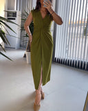 Plunge Sleeveless Slit Twist Dress