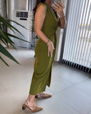 Plunge Sleeveless Slit Twist Dress