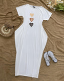 Heart Pattern Cold Shoulder Short Sleeve Maxi Dress Casual Pocket Design Loose Fit Dress