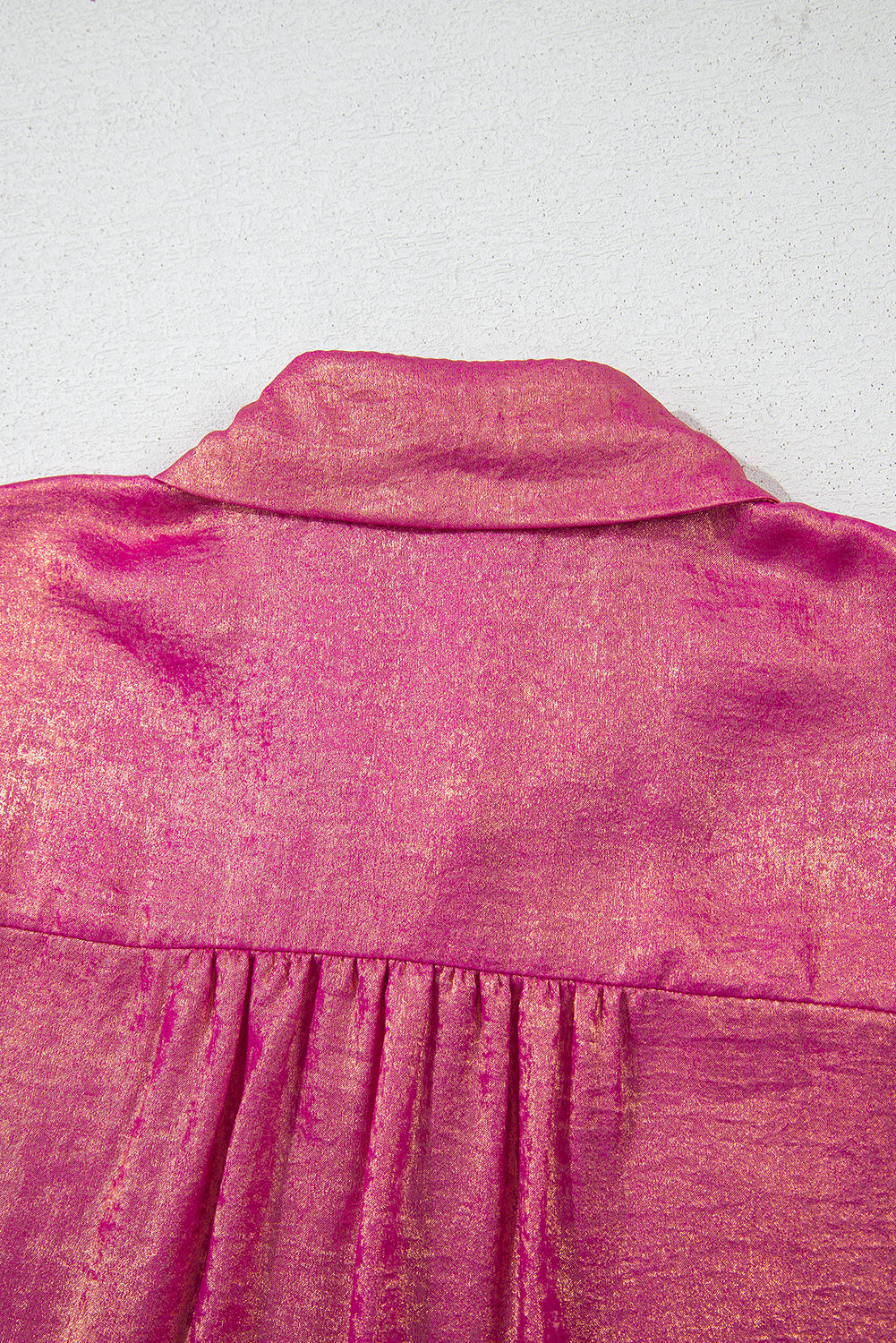 Rose Red Metallic Sheen Short Sleeve Buttoned Front Casual Shirt