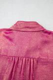 Rose Red Metallic Sheen Short Sleeve Buttoned Front Casual Shirt