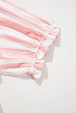 Pink Stripe Plus Size Tassel Tie Frilled Detail Short Sleeve Blouse