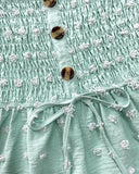 Polka Dot Bandeau Sleeveless Shirred Rompers Casual Button Decor Tied Detail Short Jumpsuit