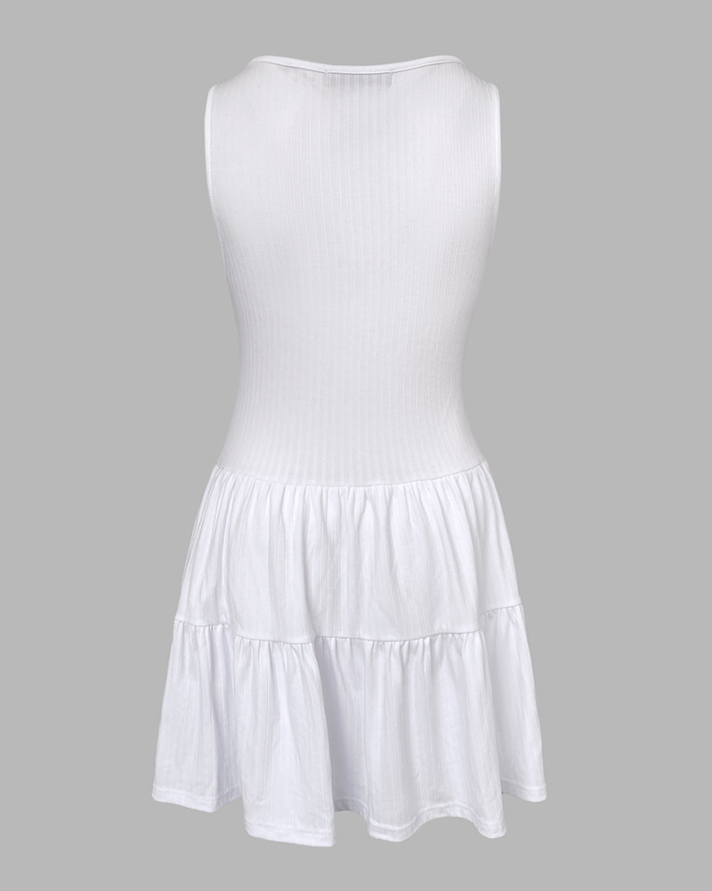 V Neck Sleeveless Lace Patchwork A Line Dress