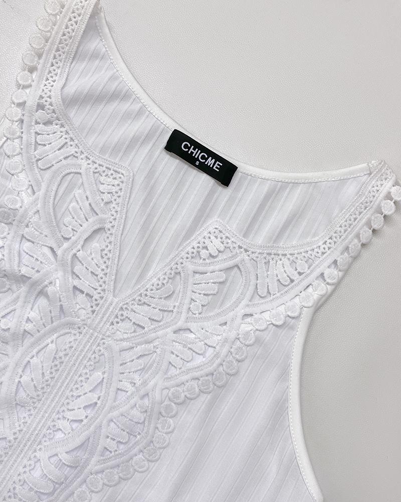 V Neck Sleeveless Lace Patchwork A Line Dress