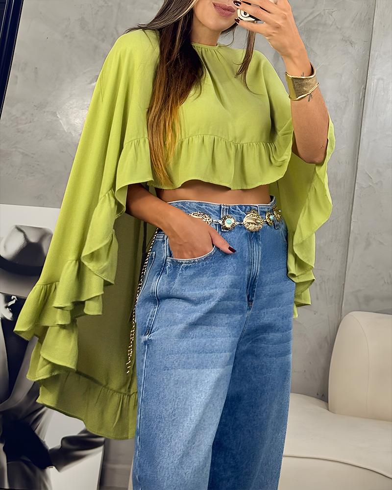 Round Neck Half Sleeve Dress Chic Cape Style Cut Dress