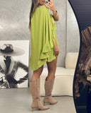 Round Neck Half Sleeve Dress Chic Cape Style Cut Dress