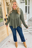 Mist Green Plus Size Thermal Knitted Babydoll Flare Top