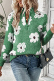Gray Plus Size Embroidered Floral Pattern Half Zip Sweater