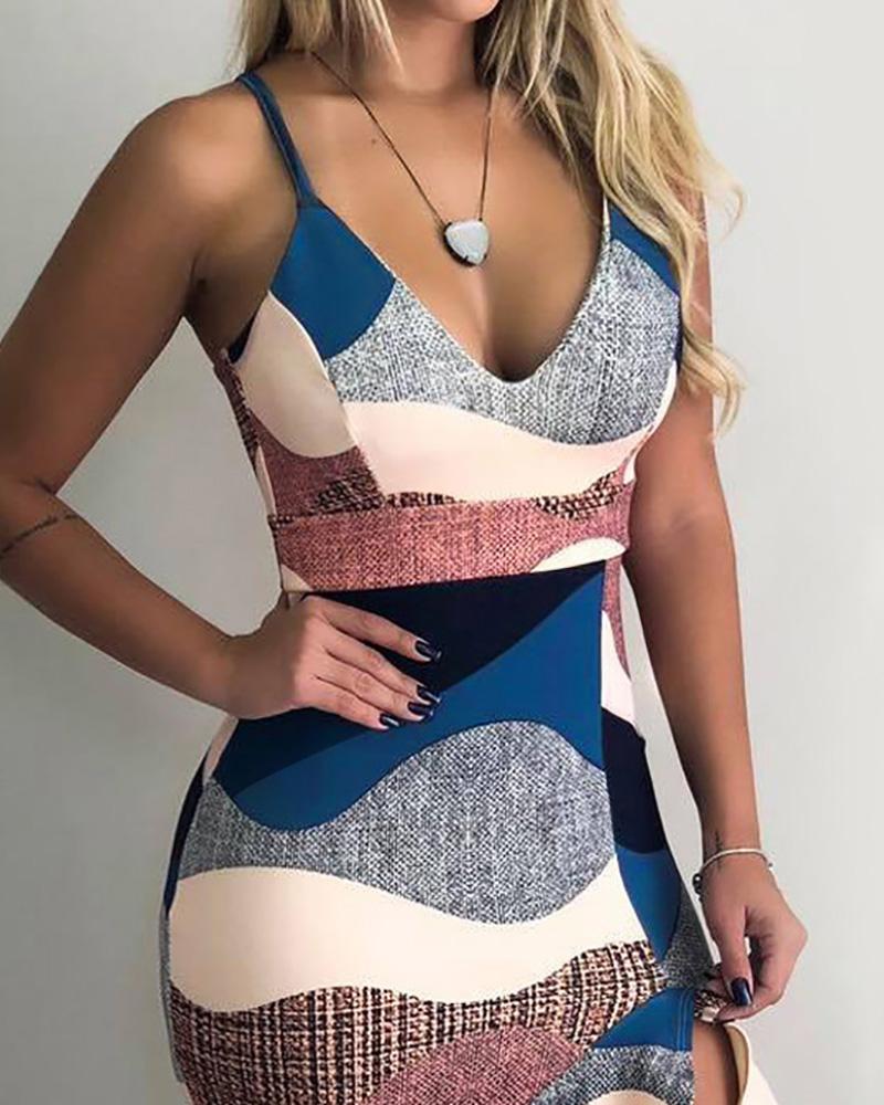 Colorblock Slit Ruffles Irregular Dress