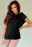 Black Solid Color Cap Sleeve Kangaroo Pocket Hoodie