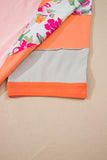 Orange Plus Size Floral Print Patchwork Raglan Half Sleeve Top