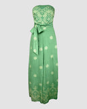 Tribal Print Bandeau Backless Tied Detail Wide Leg Jumpsuit Vacation Overall with Pocket