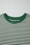 Green Stripe Trimmed Round Neck Plus Size Boxy Fit T-shirt