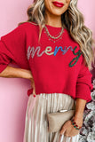 Fiery Red Tinsel merry Pattern Drop Shoulder Plus Size Sweater