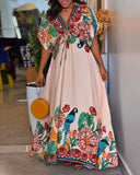 Tropical Print V Neck Short Sleeve Tied Detail Jumpsuit