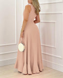 Deep V Neck Ruffle Hem Slit Prom Dress