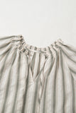 Gray Stripe Frilled Tie Neck Short Sleeve Blouse