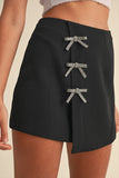 Black Rhinestone Bow Wrap High Waist Mini Skirt