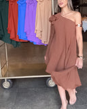 3D Flower Decor One Shoulder Split Sleeve Casual Dress