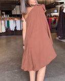 3D Flower Decor One Shoulder Split Sleeve Casual Dress