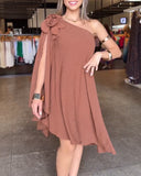 3D Flower Decor One Shoulder Split Sleeve Casual Dress