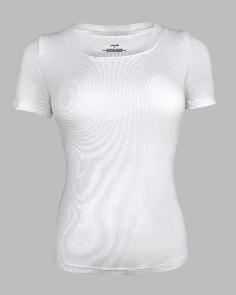 Built in Bra U neck Short Sleeve T shirt Rib knit Top