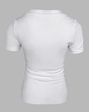 Built in Bra U neck Short Sleeve T shirt Rib knit Top