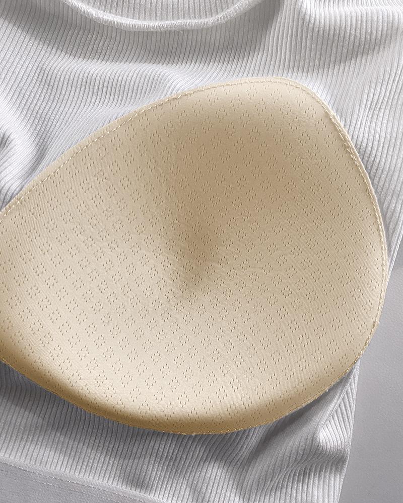 Built in Bra U neck Short Sleeve T shirt Rib knit Top