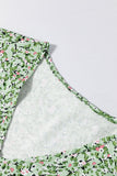 Green Boho Floral V Neck Wrap Short Sleeve Blouse