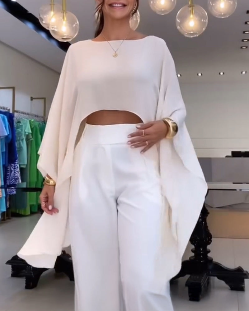 Boat Neck Long Sleeve Asymmetrical Shirt