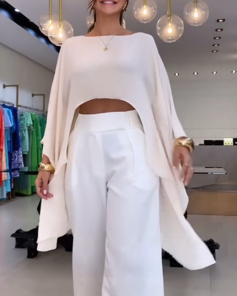 Boat Neck Long Sleeve Asymmetrical Shirt