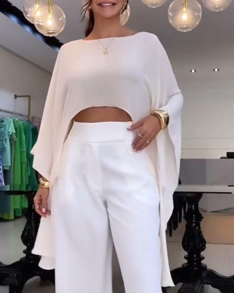 Boat Neck Long Sleeve Asymmetrical Shirt