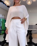 Boat Neck Long Sleeve Asymmetrical Shirt